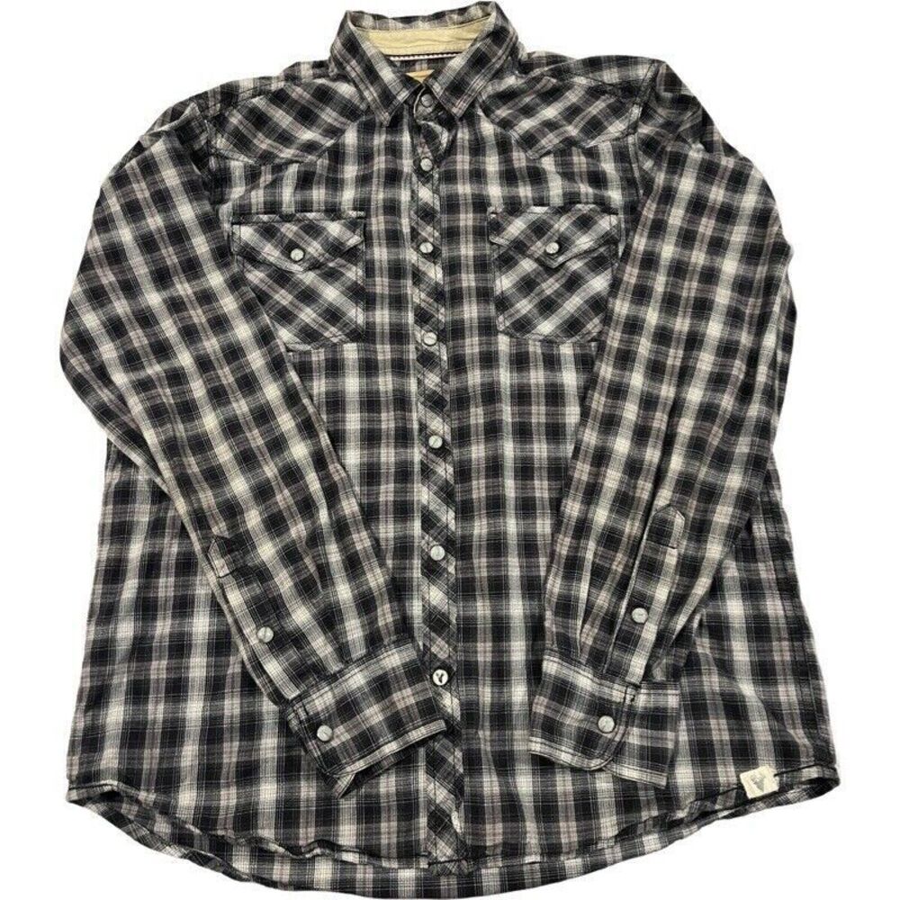 Roebuck & Co. Shirt Mens Medium Gray Plaid Long Sleeve